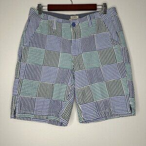 LL Bean Bermuda Shorts Favorite Fit Patchwork Seersucker Blue Size 10